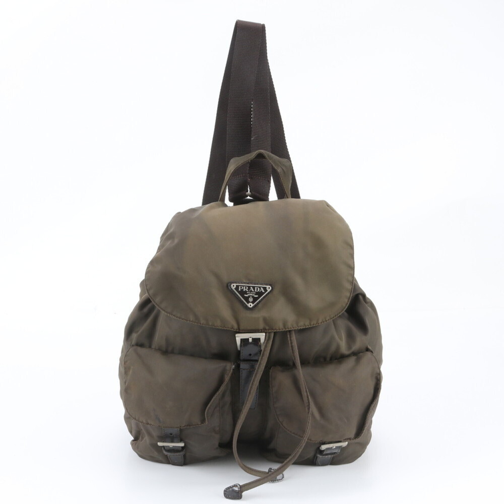 Prada Tessuto Nylon Triangle Logo Leather Backpack for Women